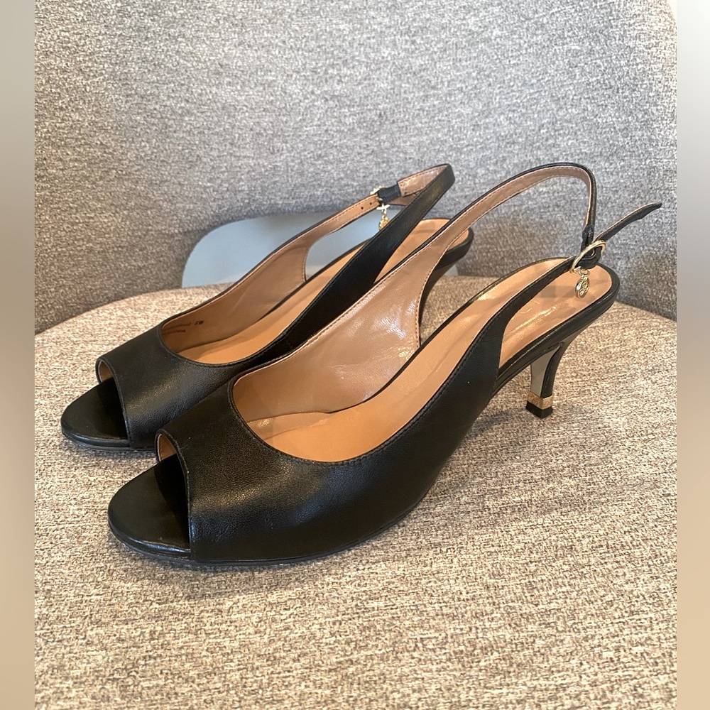 J. Renee Black Leather Sandals Shoes 9M